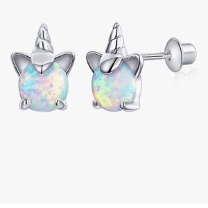 Sparkling sterling, silver Unicorn Stud Earrings for Kids